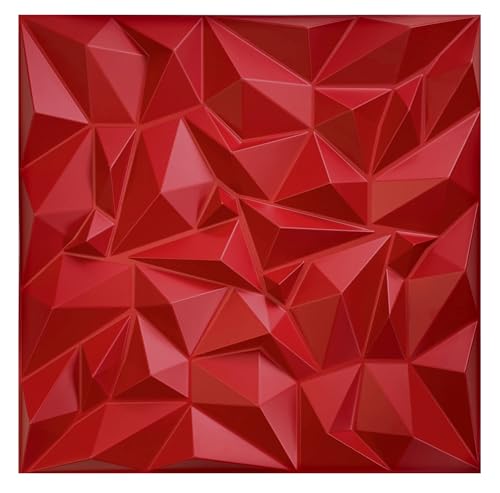 12PCS/3 m² 3D Paneele PVC Kunststoffpaneele Wandpaneele Gaming Zimmer Wand Decke 3D Optik Mirror (12) PVC 3D Platten, D101 Rot von Eurodeco