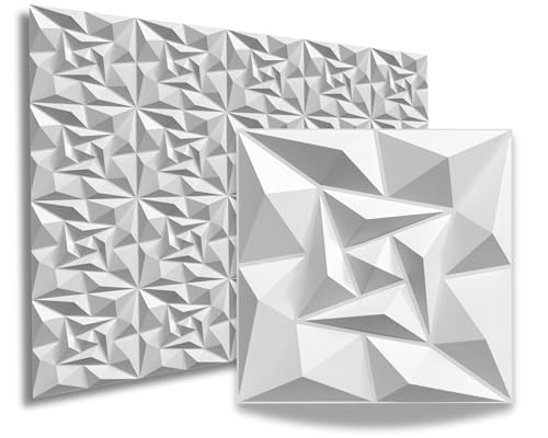 50cm x 50cm 3D Paneele PVC Kunststoffpaneele 12 Stück Wandpaneele Gaming Zimmer Wand Decke 3D Optik Quarz PVC 3D Platten, D175 Weiß von Eurodeco