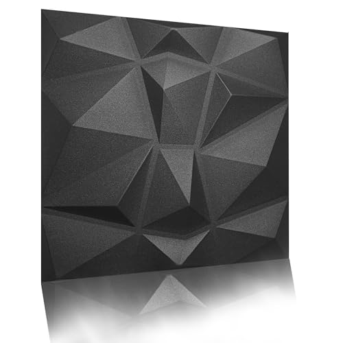 Eurodeco 3D Wandpaneele - 3D Wandverkleidung Paneele - Dekoren Deckenpaneele - Wanddeko Platten - Wandtattoos aus Polystyrol XPS Styropor - 50 x 50 cm, 3 mm Stärke, Diamant Schwarz, 8 Stück (2m²) von Eurodeco