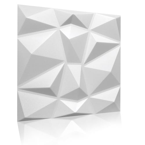 Eurodeco 3D Wandpaneele - 3D Wandverkleidung Paneele - Dekoren Deckenpaneele - Wanddeko Platten - Wandtattoos aus Polystyrol XPS Styropor - 50 x 50 cm, 3 mm Stärke, Diamant Weiß, 8 Stück (2m²) von Eurodeco