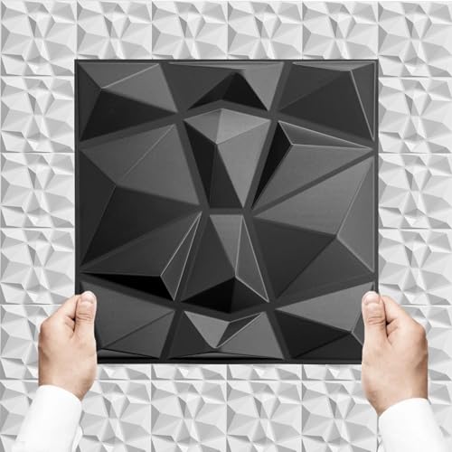Eurodeco 34 Stück, 3D Paneele PVC Kunststoffpaneele 30x30cm Wandpaneele Gaming Zimmer Wand Decke 3D Optik PVC 3D Platten - 3.06m² Schwarz D094-1 von Eurodeco