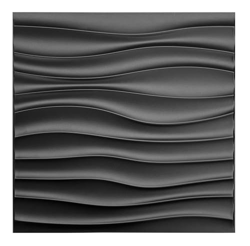 3D Paneele PVC Kunststoffpaneele Wandpaneele Gaming Zimmer Wand Decke 3D Optik Welle (20) PVC 3D Platten, D105 Schwarz von Eurodeco