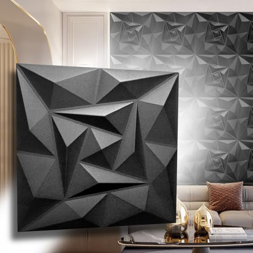 Eurodeco 3D Wandpaneele - 3D Wandverkleidung Paneele - Dekoren Deckenpaneele - Wanddeko Platten - Wandtattoos aus Polystyrol XPS Styropor - 50 x 50 cm, 3 mm Stärke, Quarz Schwarz, 48 Stück (12m²) von Eurodeco