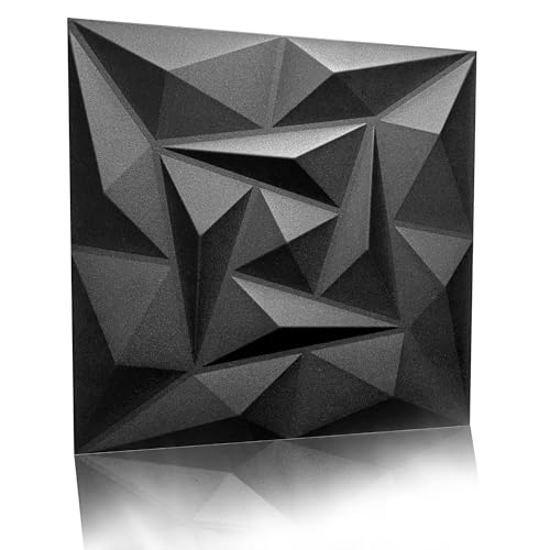 Eurodeco 3D Wandpaneele - 3D Wandverkleidung Paneele - Dekoren Deckenpaneele - Wanddeko Platten - Wandtattoos aus Polystyrol XPS Styropor - 50 x 50 cm, 3 mm Stärke, Schwarz Quarz, 12 Stück (3m²) von Eurodeco