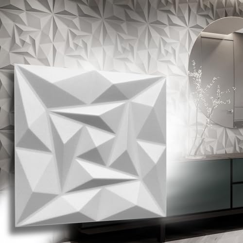 Eurodeco 3D Wandpaneele - 3D Wandverkleidung Paneele - Dekoren Deckenpaneele - Wanddeko Platten - Wandtattoos aus Polystyrol XPS Styropor - 50 x 50 cm, 3 mm Stärke, Weiß Quarz, 32 Stück (8m²) von Eurodeco