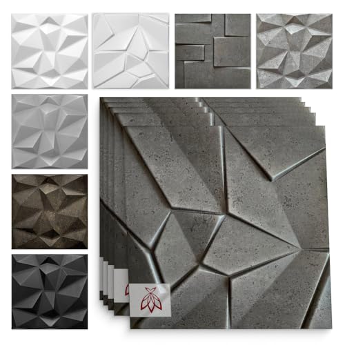 Eurodeco 3D Wandpaneele - 3D Wandverkleidung Paneele - Dekoren Deckenpaneele - Wanddeko Platten - Wandtattoos aus Polystyrol XPS Styropor - 50 x 50 cm, 3 mm Stärke, Merkur Betonoptik, 12 Stück (3m²) von Eurodeco