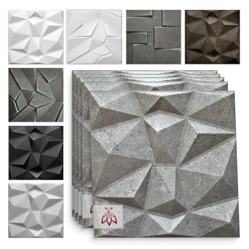 Eurodeco 3D Wandpaneele - 3D Wandverkleidung Paneele - Dekoren Deckenpaneele - Wanddeko Platten - Wandtattoos aus Polystyrol XPS - 50 x 50 cm, 3 mm Stärke, Diamant Betonoptik 43, 80 Stück (20m²) von Eurodeco