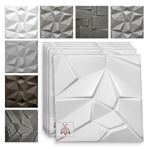 Eurodeco 3D Wandpaneele - 3D Wandverkleidung Paneele - Dekoren Deckenpaneele - Wanddeko Platten - Wandtattoos aus Polystyrol XPS Styropor - 50 x 50 cm, 3 mm Stärke, Merkur Weiß, 8 Stück (2m²) von Eurodeco