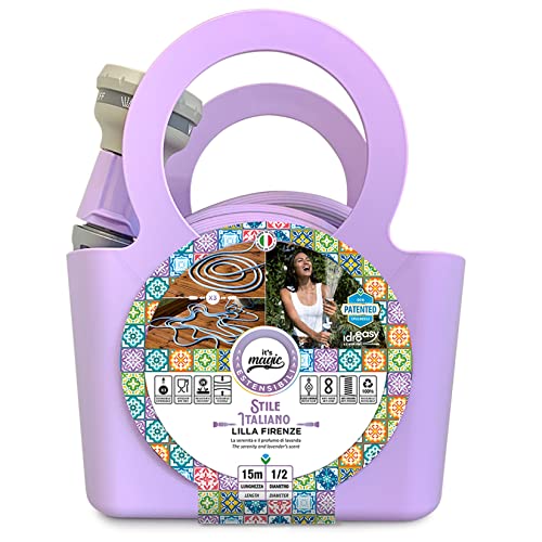 Set ausziehbarer Schlauch, 15 m, 1/2 Zoll, mit Tasche und Handbrause, italienischer Stil, Lila Florenz von Euroequipe