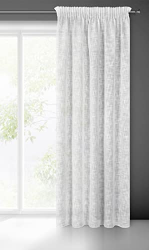 Eurofirany Leinen Optic Vorhang Rubi mit Kräuselband - 1Stk. - Eco Boho Natürlich Fenstergardine Wohnzimmer Schlafzimmer 140x270cm Weiß von Eurofirany