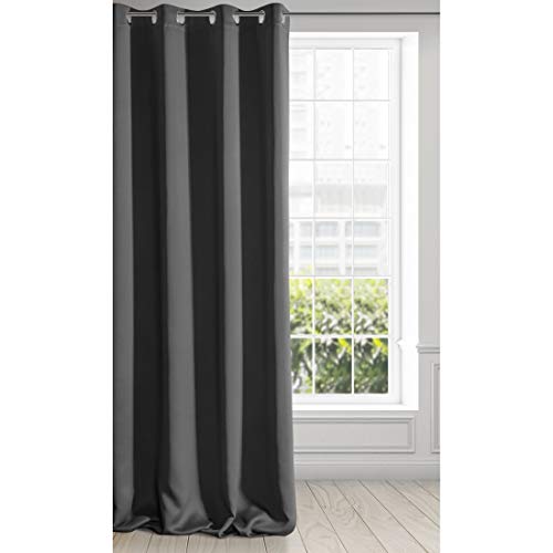 Eurofirany Logan Vorhang Blickdicht, Blackout, Satin Verdunkelungsvorhang mit Ösen-1 STK. Ösenvorhang, Elegant, Glatt, Einfarbig, Wohnzimmer, Schlafzimmer, Schwarz, 135x250 cm von Eurofirany