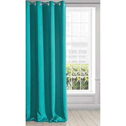 Eurofirany Logan Vorhang Blickdicht, Blackout, Satin Verdunkelungsvorhang mit Ösen-1 STK. Ösenvorhang, Elegant, Glatt, Einfarbig, Wohnzimmer, Schlafzimmer, Dunkel Türkis, 135x250 cm von Eurofirany