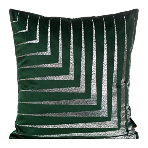 Eurofirany Elegante Velvet Kissenbezüge Dekokissen mit Aufdruck 45x45 cm Bezug Samt Kissenhülle Weiche Sofakissen, Geometrisches Muster 1, Dunkel Grün von Eurofirany