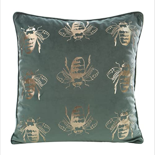 Eurofirany Elegante Velvet Kissenbezüge Dekokissen mit Aufdruck 45x45 cm Bezug Samt Kissenhülle Weiche Sofakissen, Goldene Bienen/Einfassung, Mint von Eurofirany