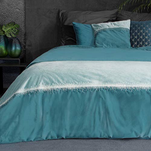 Eurofirany Bettüberwurf Velvet Samt Tagesdecke Decke Überwurf Metallnaht Elegant Edel Glamour Schlafzimmer Wohnzimmer Gästezimmer Lounge, Türkis, 220x240cm von Eurofirany