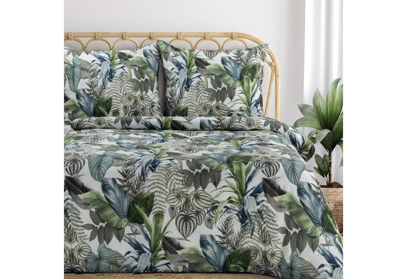 Eurofirany Bettwäsche Blumenmuster Frühling Sommer Rosa Dekorative Bettwäschegarnitur, Palmen Pflanzen 2 TLG 3 TLG von Eurofirany