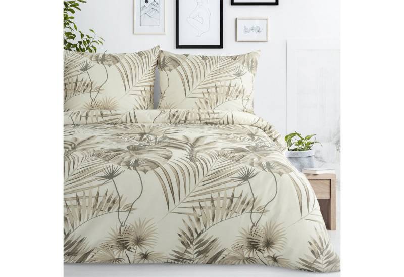 Eurofirany Bettwäsche Blumenmuster Frühling Sommer Rosa Dekorative Bettwäschegarnitur, Palmen Pflanzen 2 TLG 3 TLG von Eurofirany