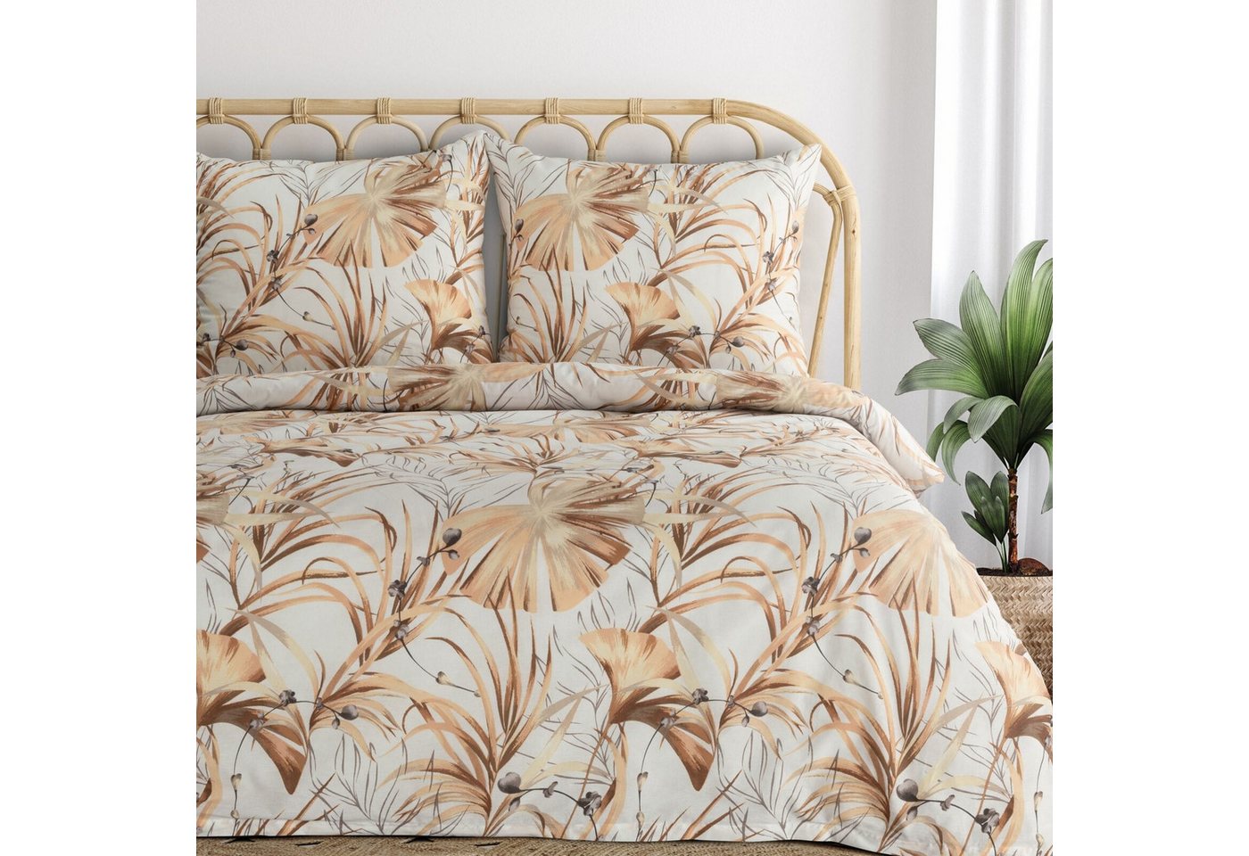 Eurofirany Bettwäsche Blumenmuster Frühling Sommer Rosa Dekorative Bettwäschegarnitur, Palmen Pflanzen 2 TLG 3 TLG von Eurofirany