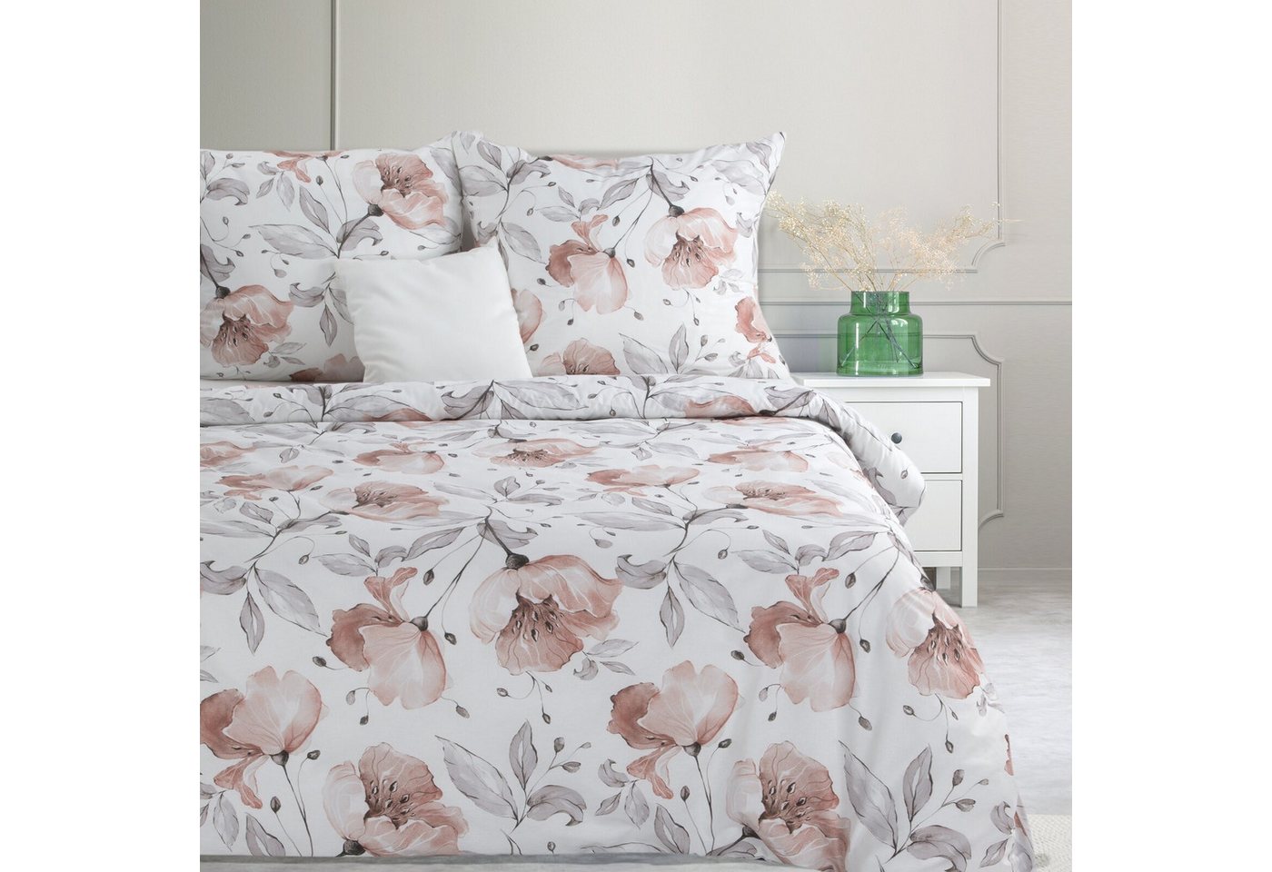 Eurofirany Bettwäsche Blumenmuster Frühling Sommer Rosa Dekorative Bettwäschegarnitur, Palmen Pflanzen 2 TLG 3 TLG von Eurofirany