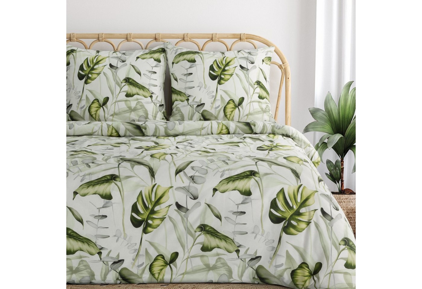 Eurofirany Bettwäsche Blumenmuster Frühling Sommer Rosa Dekorative Bettwäschegarnitur, Palmen Pflanzen 2 TLG 3 TLG von Eurofirany