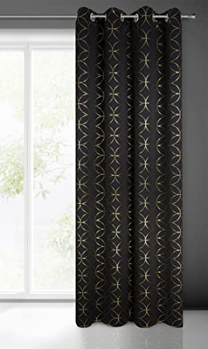 Eurofirany Blackout Lichtdämmend Abdunkelnd Muster Vorhang 8 Ösen 1 STK. Edel Gardine Elegant Glatt Einfarbig Schwarz Wohnzimmer Schlafzimmer Lounge, 140 x 250 cm von Eurofirany