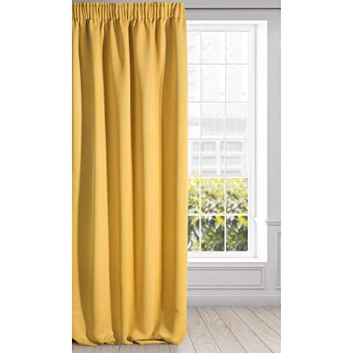 Eurofirany Logan Vorhang Blickdicht, Blackout, Satin Verdunkelungsvorhang mit Kräuselband-1 STK. Elegant, Glatt, Einfarbig, Wohnzimmer, Schlafzimmer, Senfgelb, 135x270 cm von Eurofirany