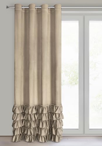 Eurofirany Carli Samtvorhang mit Rüsche, Velvet Vorhang mit Ösen -1 STK. Vorhang Blickdicht, Verdunkelung, Exklusiver Vorhang für Wohnzimmer, Schlafzimmer, 140x250 cm, Dunkelbeige Eurofirany Carli Samtvorhang mit Rüsche, Velvet Vorhang mit Ösen -1 STK. Vorhang Blickdicht, Verdunkelung, Exklusiver Vorhang für Wohnzimmer, Schlafzimmer, 140x250 cm, Dunkelbeige von Eurofirany