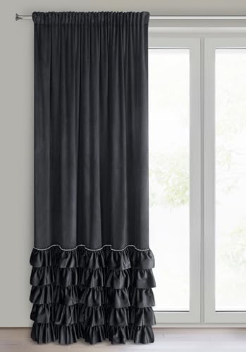 Eurofirany Carli Samtvorhang mit Rüsche, Velvet Vorhang mit Kräuselband -1 STK. Vorhang Blickdicht, Verdunkelung, Exklusiver Vorhang für Wohnzimmer, Schlafzimmer, 140x270 cm, Schwarz Eurofirany Carli Samtvorhang mit Rüsche, Velvet Vorhang mit Kräuselband -1 STK. Vorhang Blickdicht, Verdunkelung, Exklusiver Vorhang für Wohnzimmer, Schlafzimmer, 140x270 cm, Schwarz von Eurofirany