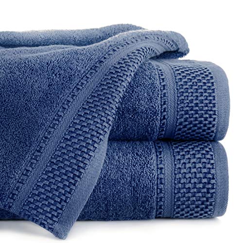 Eurofirany Carlo Badehandtuch Set Handtuch Saunahandtuch Muster – Saugstark, 100% Baumwolle 580g/m², Hochqualitativ, 3er und 6er Pack, Marineblau, 50X90 cm, 6 von Eurofirany