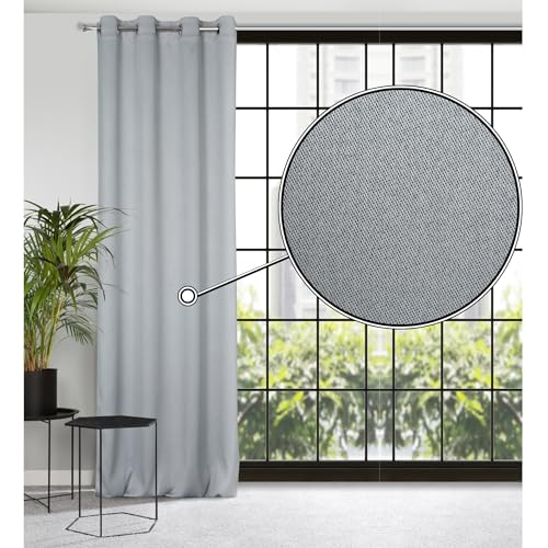 Eurofirany Carlo Schwer 340 g/m2 Blackout Vorhang mit Ösen 1STK. Thermovorhang Blickdicht Wärmeisolierender Kälteschutz Verdunklungsgardine Abdunkeln Wohnzimmer Schlafzimmer 135x250 cm, Silber, 386929 von Eurofirany