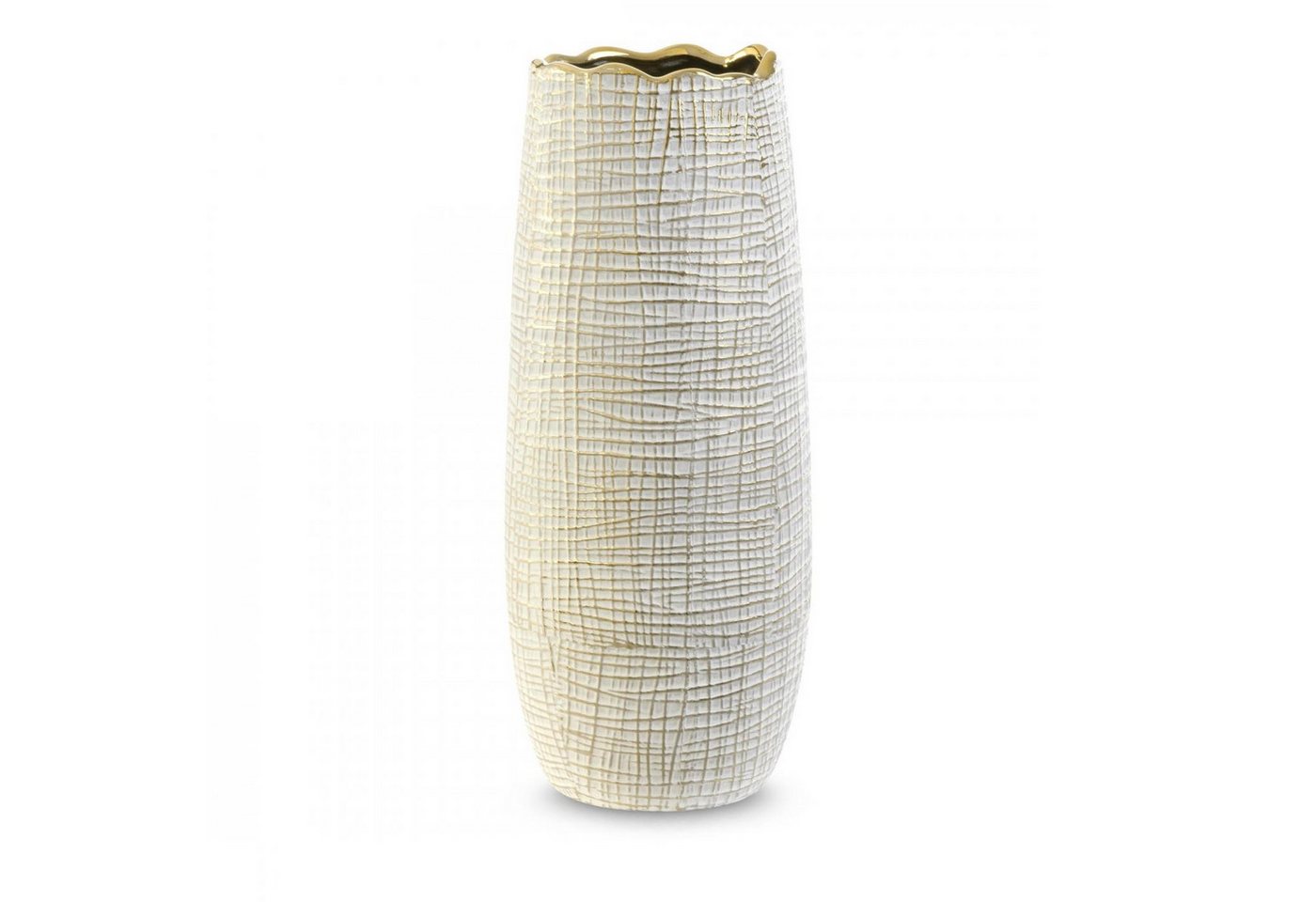 Eurofirany Dekovase Keramikvase mit geprägtem Muster in Braun und Gold (1 Vase), Größe der Dekovase:12 x 28cm,14x33cm,Farbe: Braun/Gold, Weß/Gold von Eurofirany