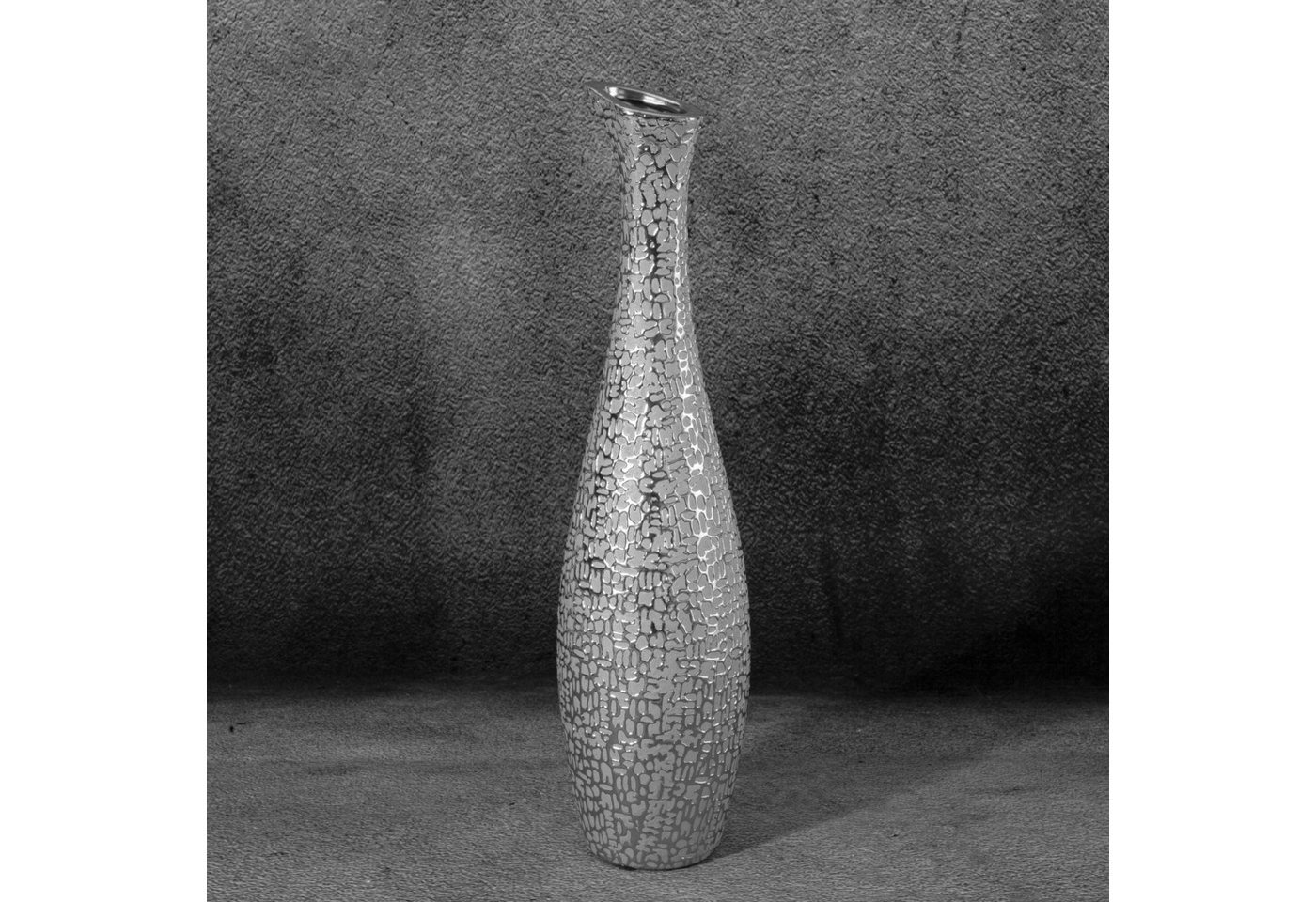 Eurofirany Dekovase RISO-Keramikvase mit feinem, glänzendem Muster, Dekovase aus keramik, Größe: 10 x 41 cm und 12x30 cm Farbe: Silber von Eurofirany