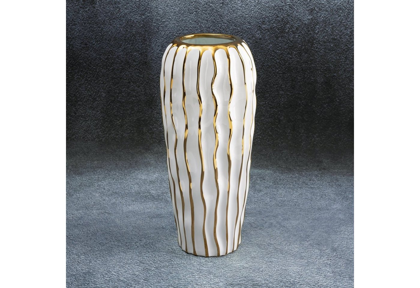 Eurofirany Dekovase SAVANA Keramikvase (1 Vase), Keramikvase,Größe 28x13 cm oder 34x15 cm, Farbe weiß/silber, weiß/gold von Eurofirany