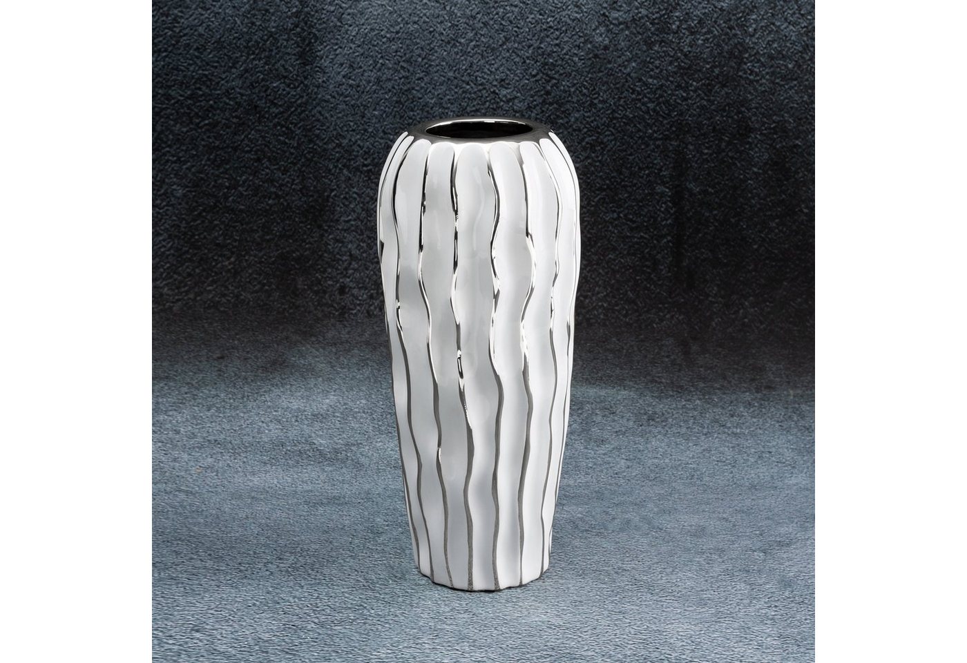 Eurofirany Dekovase SAVANA Keramikvase (1 Vase), Keramikvase,Größe 28x13 cm oder 34x15 cm, Farbe weiß/silber, weiß/gold von Eurofirany