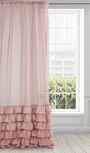 Eurofirany Dolly Gardine Glatt Volant mit Rüschen Transparent Vorhang Kräuselband 1 STK. Durchsichtig Edel Elegant Hochwertig Glamour Schlafzimmer Wohnzimmer, 140 x 250cm, Puder Rosa von Eurofirany