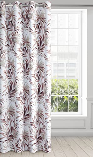 Eurofirany ELIA Mikrofasern Vorhang mit Blumenmuster und Ösen - 1 STK. Gardine Luftig Leicht Halbtransparent Gemustert 140x250cm Weiß und Braun von Eurofirany