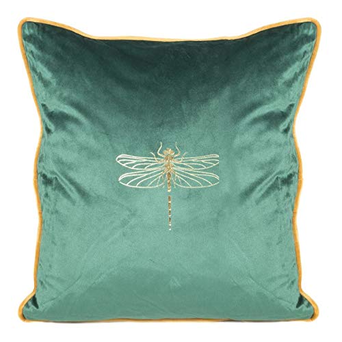 Eurofirany Elegante Kissenbezüge Dekokissen 45x45 Velvet Bezug Samt Kissenhülle Weiche Sofakissen Gold Silber Libelle Muster Biene Design Lotus (Butt2 dunkelgrün+Gold) von Eurofirany