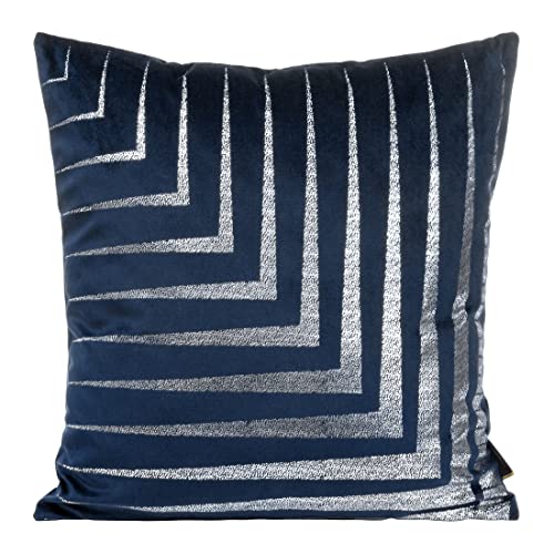 Eurofirany Elegante Velvet Kissenbezüge Dekokissen mit Aufdruck 45x45 cm Bezug Samt Kissenhülle Weiche Sofakissen, Geometrisches Muster 1, Dunkel Blau von Eurofirany