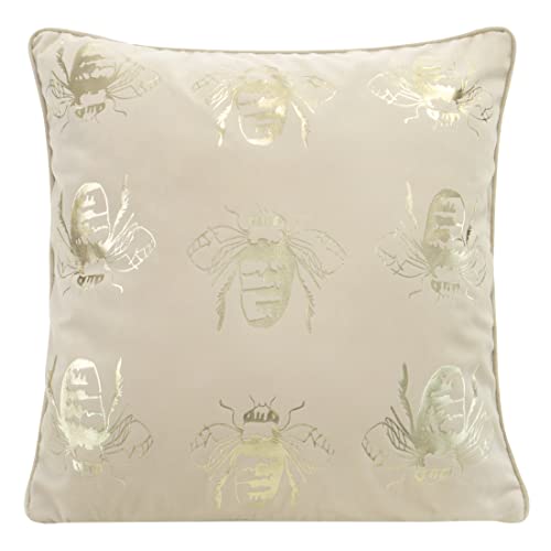 Eurofirany Elegante Velvet Kissenbezüge Dekokissen mit Aufdruck 45x45 cm Bezug Samt Kissenhülle Weiche Sofakissen, Goldene Bienen/Einfassung, Creme FA von Eurofirany