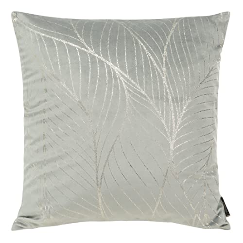 Eurofirany Elegante Velvet Kissenbezüge Dekokissen mit Aufdruck 45x45 cm Bezug Samt Kissenhülle Weiche Sofakissen, Tropische Blätter, Silber von Eurofirany