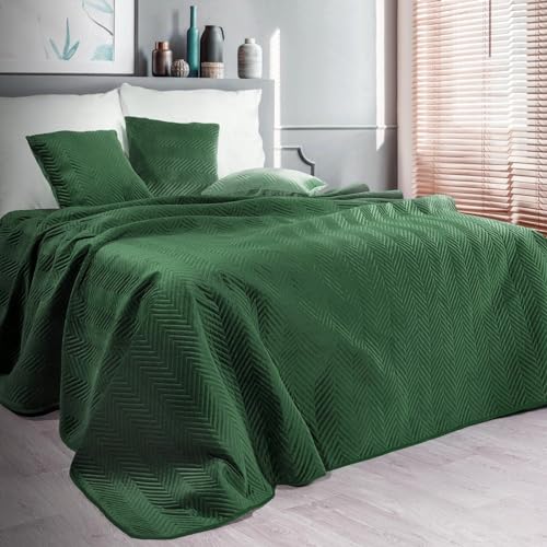 Eurofirany Exklusive Decke Tagesdecke Glamour 200x220 170x210 Steppdecke Bettüberwurf Überwurf (Sofia Dunkelgrün, 200 x 220 cm) von Eurofirany