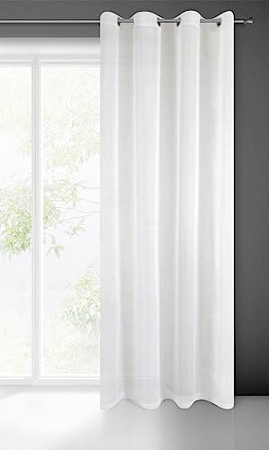 Eurofirany Frida Voile Gardine Vorhang mit Ösen - 1 STK. Transparent Gardine Leinenoptik Durchsichtig Einfarbige für Schlafzimmer Wohnzimmer Kinderzimmer, 140x250 cm, Weiß von Eurofirany