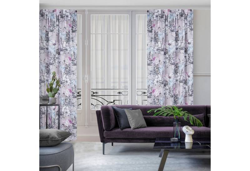 Eurofirany Gardine Landhaus Gardinen mit Blumenmuster aus Etamin Rosa Weiß Blau Bunt, Kräuselband, Durchsichtige Vorhänge Gesmuster Wohnzimmer Ösenschal Blumen von Eurofirany