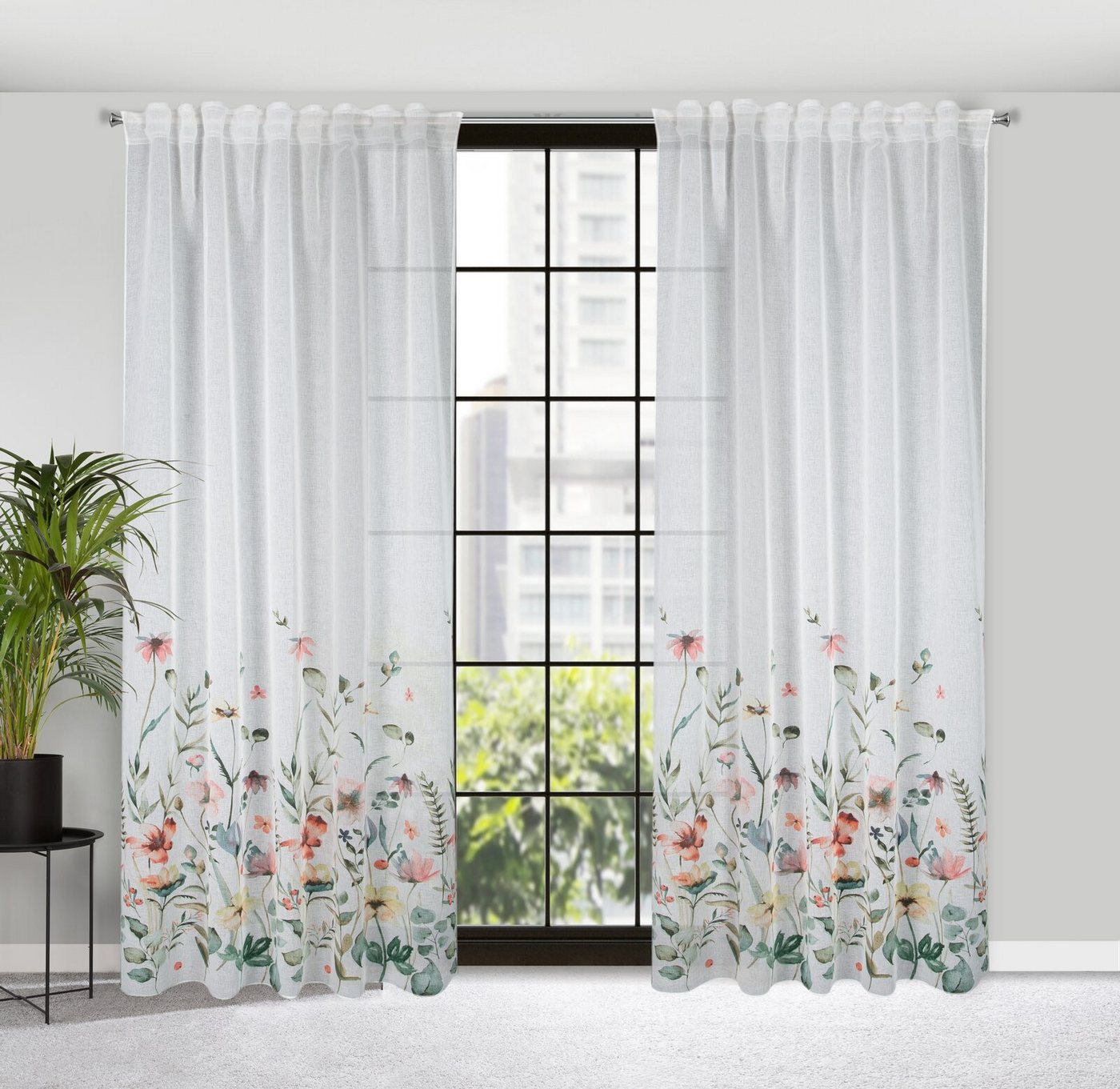 Eurofirany Gardine Landhaus Gardinen mit Blumenmuster aus Etamin Rosa Weiß Blau Bunt, Kräuselband, Durchsichtige Vorhänge Gesmuster Wohnzimmer Ösenschal Blumen Eurofirany Gardine Landhaus Gardinen mit Blumenmuster aus Etamin Rosa Weiß Blau Bunt, Kräuselband, Durchsichtige Vorhänge Gesmuster Wohnzimmer Ösenschal Blumen von Eurofirany