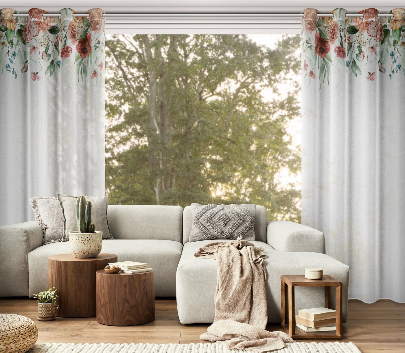 Eurofirany Gardine Landhaus Gardinen mit Blumenmuster aus Etamin Rosa Weiß Blau Bunt, Ösen, Durchsichtige Vorhänge Gesmuster Wohnzimmer Ösenschal Blumen Eurofirany Gardine Landhaus Gardinen mit Blumenmuster aus Etamin Rosa Weiß Blau Bunt, Ösen, Durchsichtige Vorhänge Gesmuster Wohnzimmer Ösenschal Blumen von Eurofirany