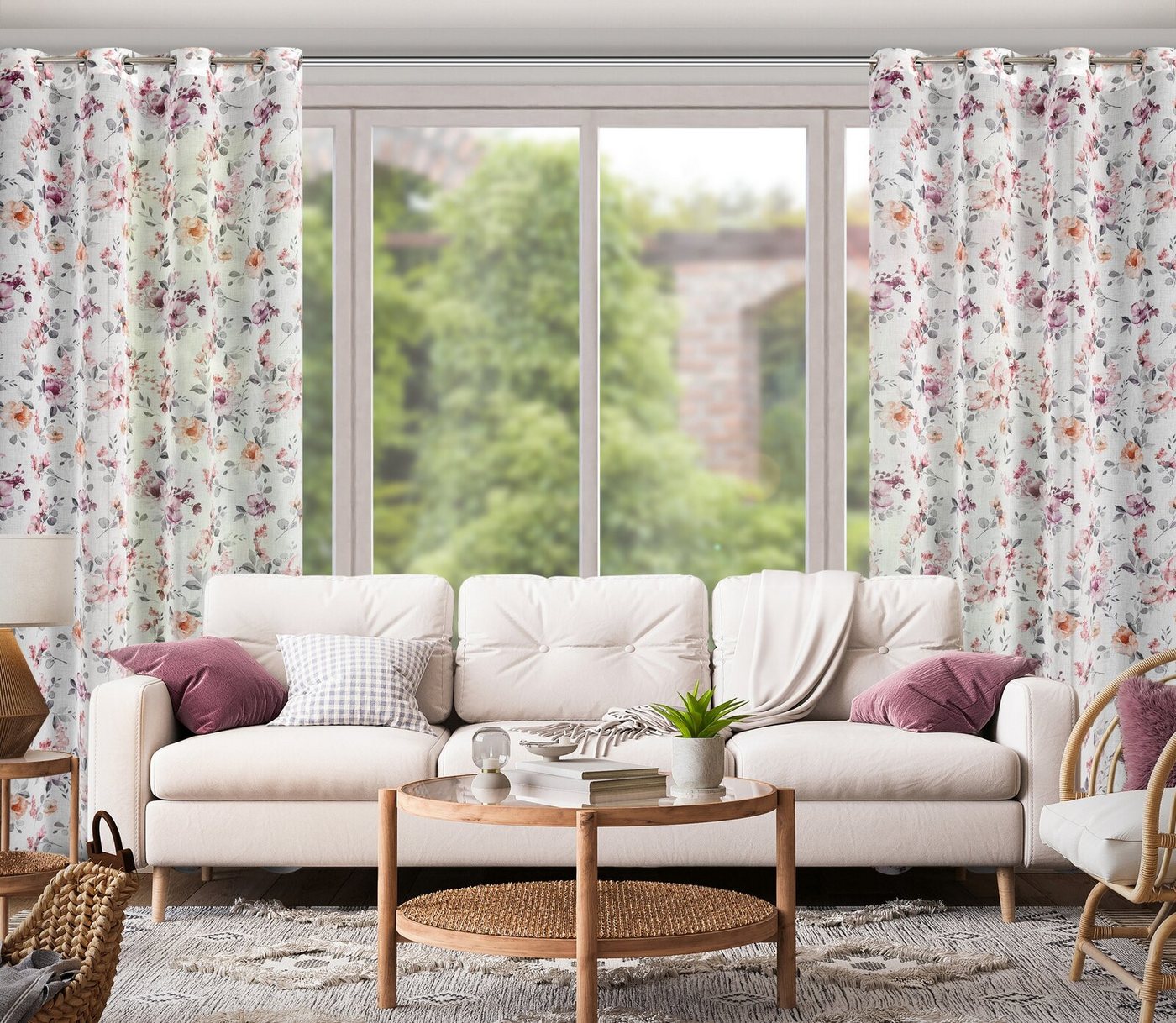 Eurofirany Gardine Landhaus Gardinen mit Blumenmuster aus Etamin Rosa Weiß Blau Bunt, Ösen, Durchsichtige Vorhänge Gesmuster Wohnzimmer Ösenschal Blumen Eurofirany Gardine Landhaus Gardinen mit Blumenmuster aus Etamin Rosa Weiß Blau Bunt, Ösen, Durchsichtige Vorhänge Gesmuster Wohnzimmer Ösenschal Blumen von Eurofirany