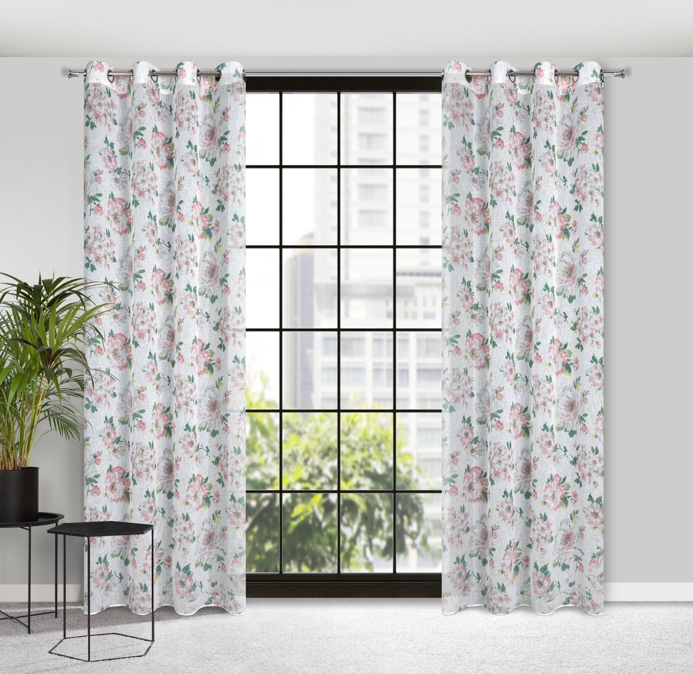 Eurofirany Gardine Landhaus Gardinen mit Blumenmuster aus Etamin Rosa Weiß Blau Bunt, Ösen, Durchsichtige Vorhänge Gesmuster Wohnzimmer Ösenschal Blumen Eurofirany Gardine Landhaus Gardinen mit Blumenmuster aus Etamin Rosa Weiß Blau Bunt, Ösen, Durchsichtige Vorhänge Gesmuster Wohnzimmer Ösenschal Blumen von Eurofirany