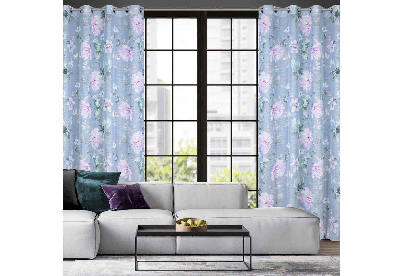Eurofirany Gardine Landhaus Gardinen mit Blumenmuster aus Etamin Rosa Weiß Blau Bunt, Ösen, Durchsichtige Vorhänge Gesmuster Wohnzimmer Ösenschal Blumen Eurofirany Gardine Landhaus Gardinen mit Blumenmuster aus Etamin Rosa Weiß Blau Bunt, Ösen, Durchsichtige Vorhänge Gesmuster Wohnzimmer Ösenschal Blumen von Eurofirany