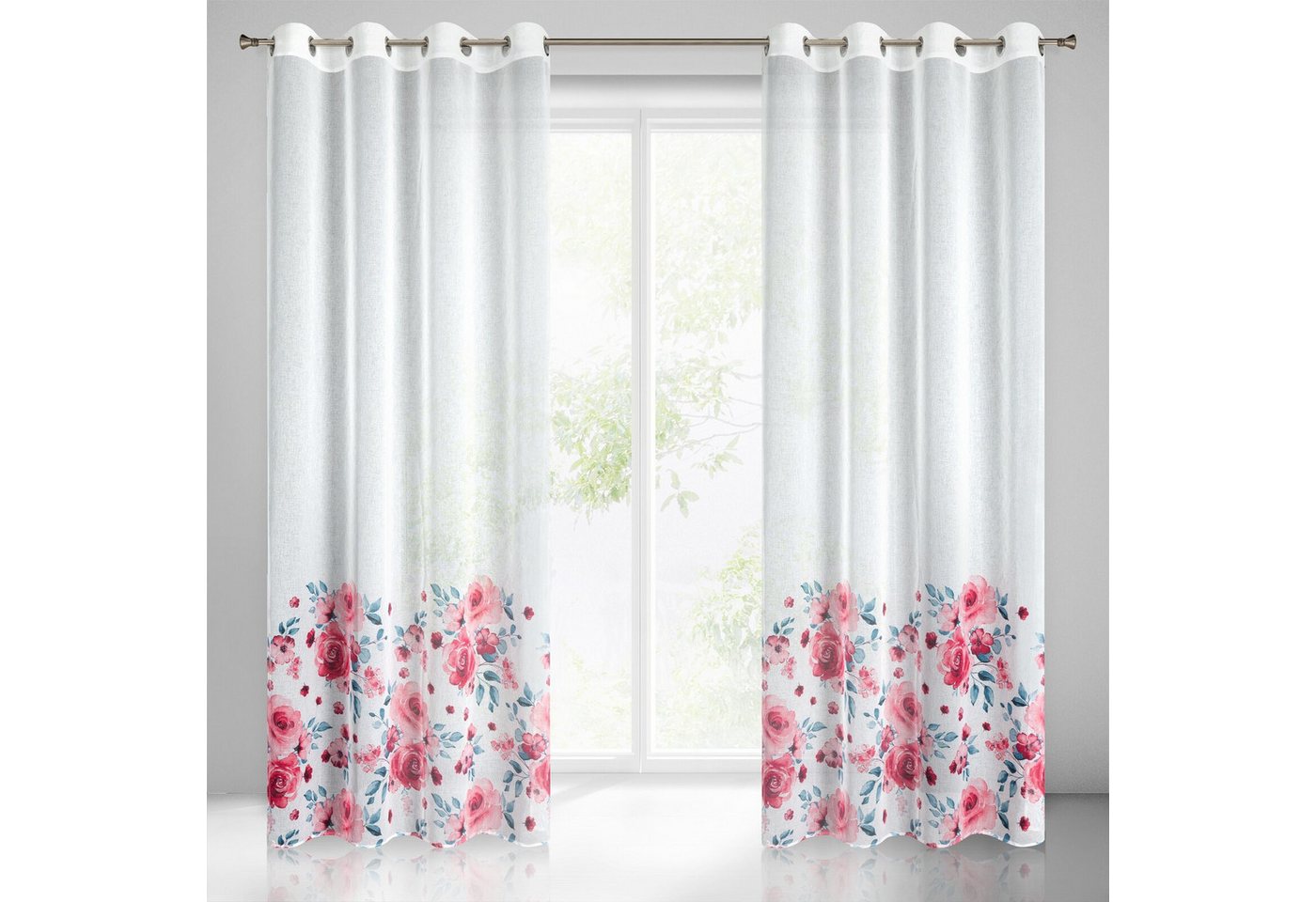 Eurofirany Gardine Landhaus Gardinen mit Blumenmuster aus Etamin Rosa Weiß Blau Bunt, Ösen, Durchsichtige Vorhänge Gesmuster Wohnzimmer Ösenschal Blumen Eurofirany Gardine Landhaus Gardinen mit Blumenmuster aus Etamin Rosa Weiß Blau Bunt, Ösen, Durchsichtige Vorhänge Gesmuster Wohnzimmer Ösenschal Blumen von Eurofirany