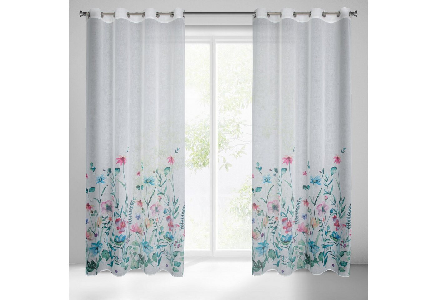 Eurofirany Gardine Landhaus Gardinen mit Blumenmuster aus Etamin Rosa Weiß Blau Bunt, Ösen, Durchsichtige Vorhänge Gesmuster Wohnzimmer Ösenschal Blumen Eurofirany Gardine Landhaus Gardinen mit Blumenmuster aus Etamin Rosa Weiß Blau Bunt, Ösen, Durchsichtige Vorhänge Gesmuster Wohnzimmer Ösenschal Blumen von Eurofirany
